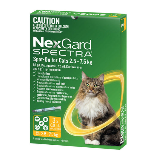 NexGard Spectra 2.5 - 7.5kg Cat Flea Tick & Worm Spot-On