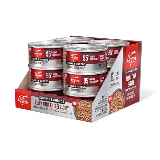 Orijen Chunks & Shreds Beef & Tuna ENTRÉE in Bone Broth Cat Wet Food Can 85g