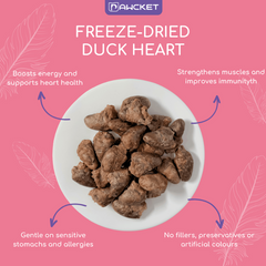 PAWCKET Freeze Dried Raw Duck Heart Dog Cat Treats 80g