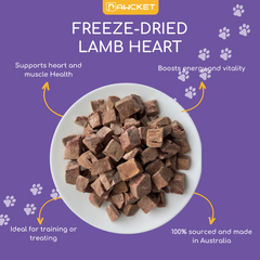 PAWCKET Freeze Dried Raw Lamb Heart Dog Cat Treats 80g