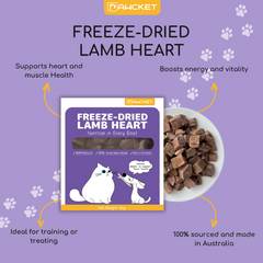 PAWCKET Freeze Dried Raw Lamb Heart Dog Cat Treats 80g