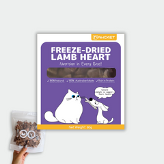 PAWCKET Freeze Dried Raw Lamb Heart Dog Cat Treats 80g