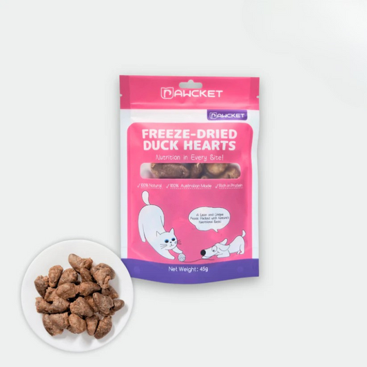 PAWCKET Freeze Dried Raw Duck Heart Dog Cat Treats 45g