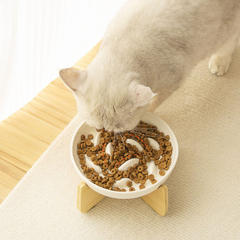 Pikapet Bamboo Frame Raised Slow Feed Pet Bowl