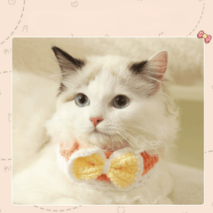 Pikapet Handcrafted Knitted Cat Collar – White & Yellow Bow