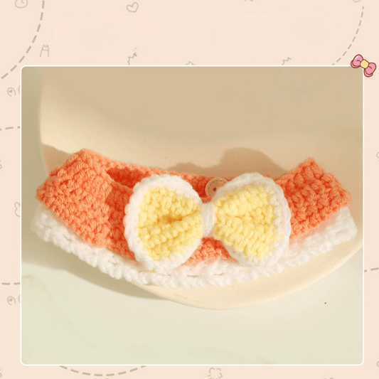 Pikapet Handcrafted Knitted Cat Collar – White & Yellow Bow