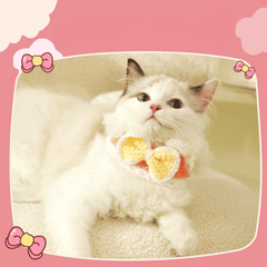 Pikapet Handcrafted Knitted Cat Collar – White & Yellow Bow