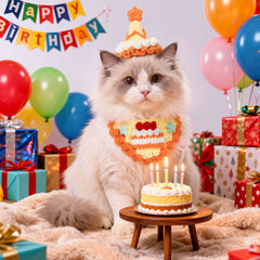 Pikapet Dog and Cat Birthday Bib and Hat Set - Cake