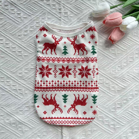 Pikapet Pet Clothes Vest Summer White and Red Christmas Style
