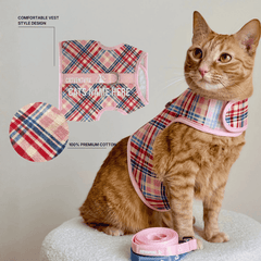 Princess Honeybelle X Catventure - Escape Proof Cat Harness - Pink Tartan