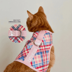 Princess Honeybelle X Catventure - Escape Proof Cat Harness - Pink Tartan