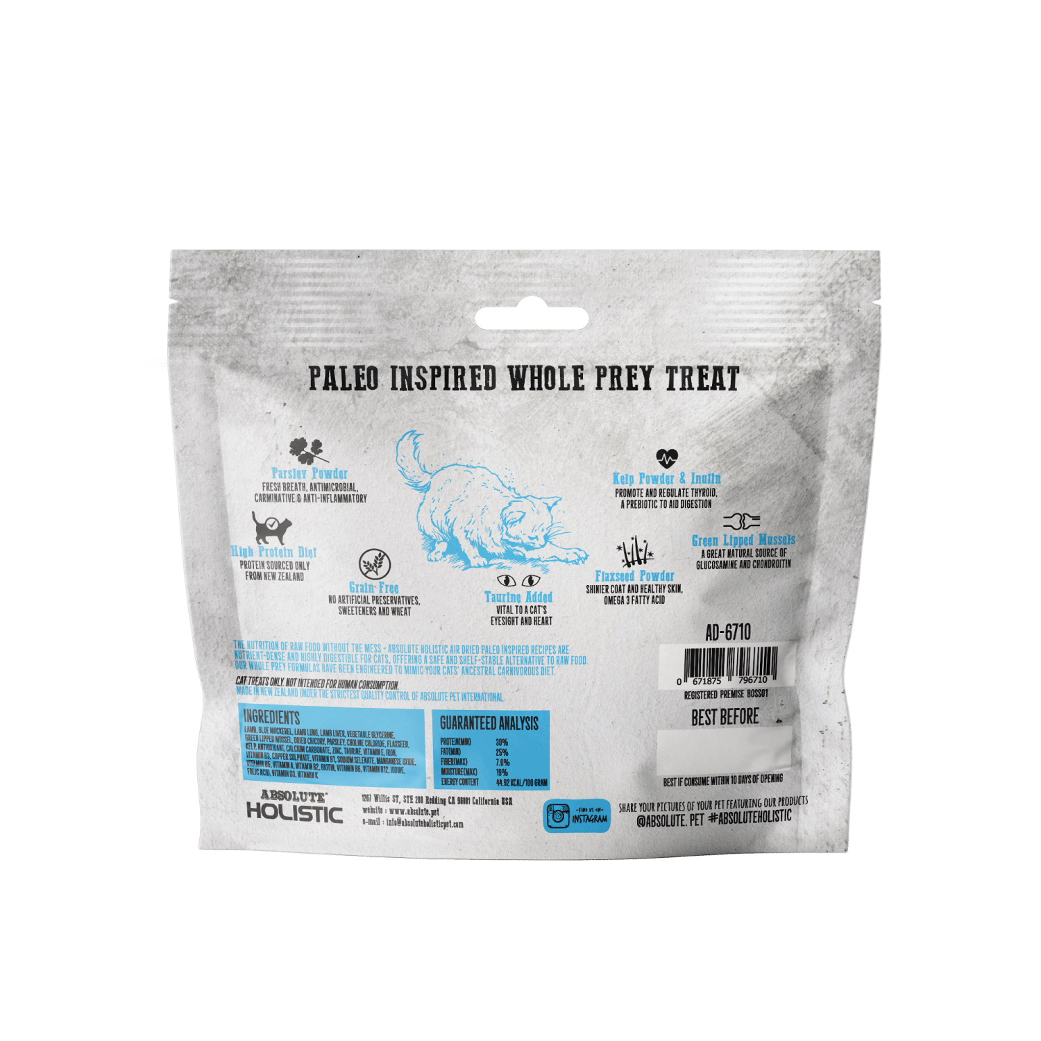 Absolute Holistic Air Dried Cat Treats Oceanic Farm Blue Mackerel And Lamb 50g