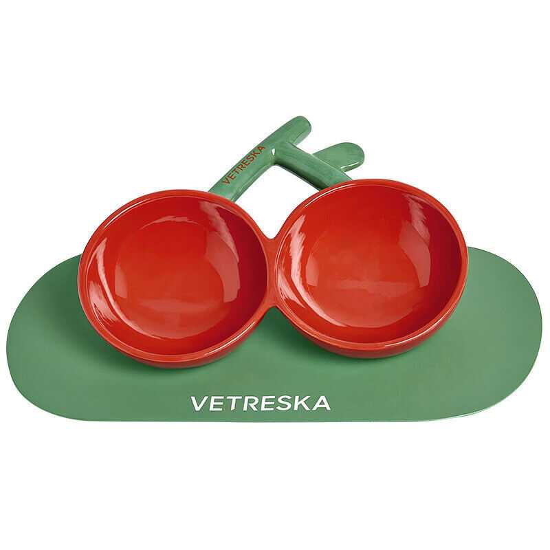 VETRESKA Cherry Ceramic Dual Bowl With Dining Mat