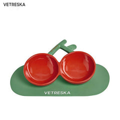 VETRESKA Cherry Ceramic Dual Bowl With Dining Mat